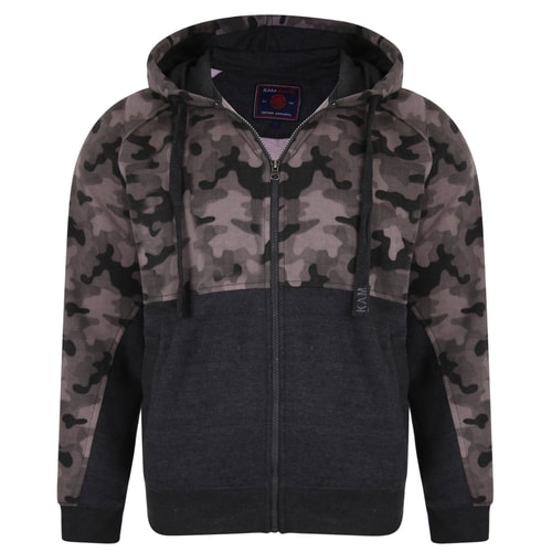 KAM Camo Paneled Zip Hoody Anthrazit